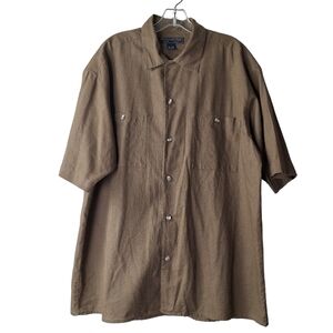 Honeywell & Todd Large Brown Linen Cotton Blend Short Sleeve Button Down Shirt‎